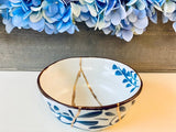 Kintsugi Bowl, Home Decor, Personalized Gifts, Gifts for Her, Wedding Gifts, Kintsugi Repaired Blue Petal Print White Bowl Gold Inlay