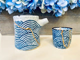 Kintsugi Bowl, Home Decor, Personalized Gifts, Gifts for Her, Gifts for Him, Wedding Gifts, Kintsugi Repaired Blue Wave Tea Set