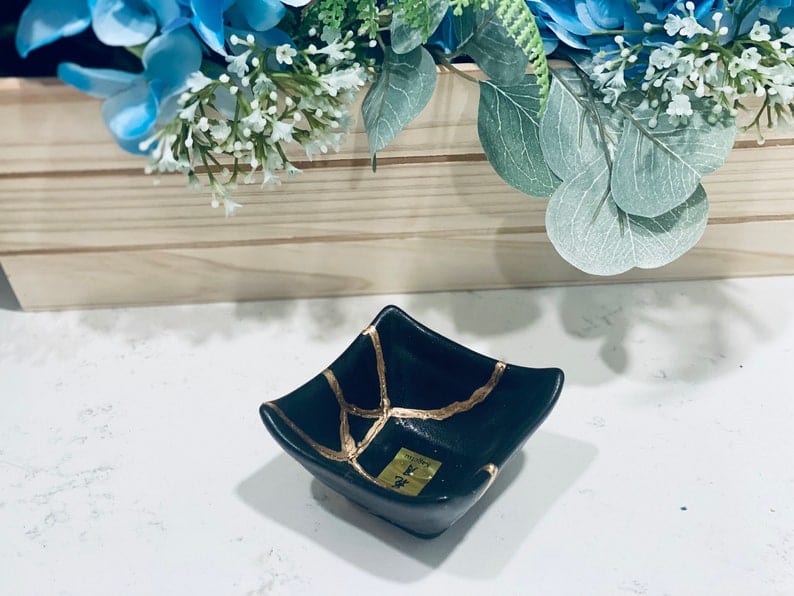Kintsugi Repaired Black Porcelain Small Dish