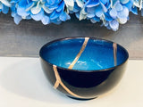 Kintsugi Bowl, Home Decor, Personalized Gifts, Home Gifts, Kintsugi Repaired Blue Stoneware Bowl Gold Inlaid