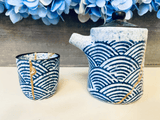 Kintsugi Bowl, Home Decor, Personalized Gifts, Gifts for Her, Gifts for Him, Wedding Gifts, Kintsugi Repaired Blue Wave Tea Set