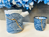 Kintsugi Bowl, Home Decor, Personalized Gifts, Gifts for Her, Gifts for Him, Wedding Gifts, Kintsugi Repaired Blue Wave Tea Set