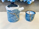 Kintsugi Bowl, Home Decor, Personalized Gifts, Gifts for Her, Gifts for Him, Wedding Gifts, Kintsugi Repaired Blue Wave Tea Set