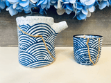 Kintsugi Bowl, Home Decor, Personalized Gifts, Gifts for Her, Gifts for Him, Wedding Gifts, Kintsugi Repaired Blue Wave Tea Set