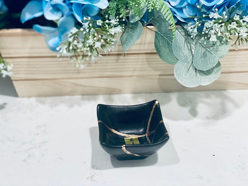 Kintsugi Repaired Black Porcelain Small Dish