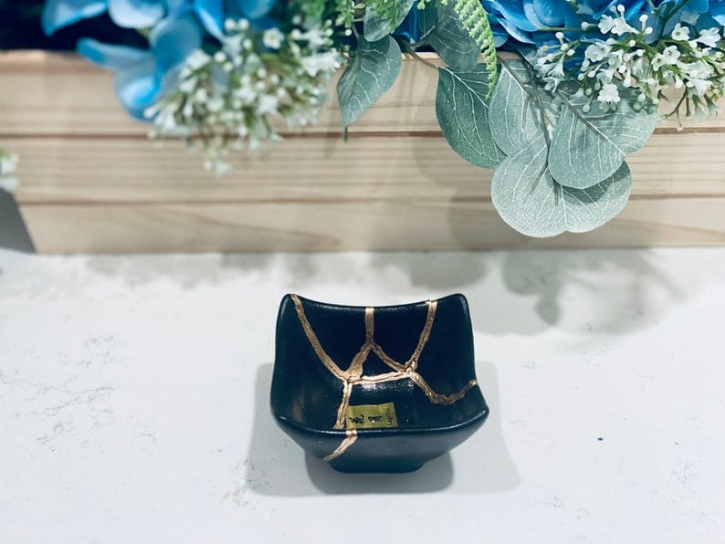 Kintsugi Repaired Black Porcelain Small Dish