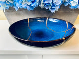 Kintsugi Bowl, Home Decor, Personalized Gifts, Gifts for Her, Wedding Gifts, Kintsugi Repaired Large Cat Eye Blue Glaze Bowl