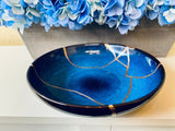 Kintsugi Bowl, Home Decor, Personalized Gifts, Gifts for Her, Wedding Gifts, Kintsugi Repaired Large Cat Eye Blue Glaze Bowl
