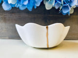 Kintsugi Repaired White Lotus Flower Dish Gold Inlay