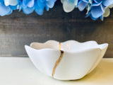 Kintsugi Repaired White Lotus Flower Dish Gold Inlay