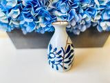 Kintsugi Repaired White Sake Bottle with Blue Petals