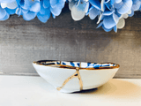 Kintsugi Repaired White and Blue Petals Sauce Dish