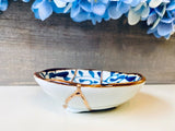 Kintsugi Repaired White and Blue Petals Sauce Dish