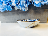 Kintsugi Repaired White and Blue Petals Sauce Dish