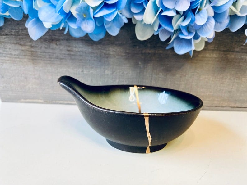 Kintsugi Repaired Aqua Glaze Sauce Dish
