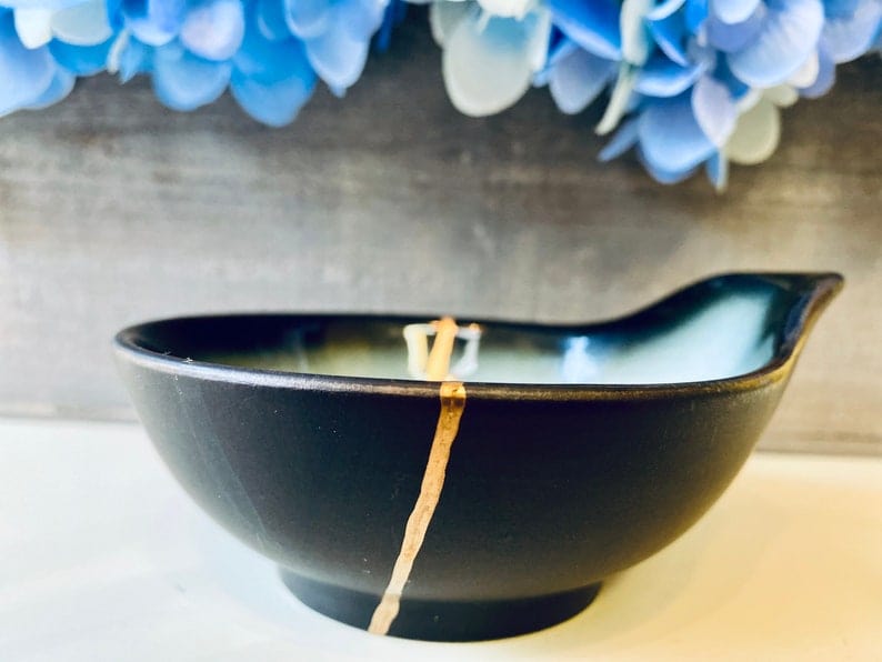 Kintsugi Repaired Aqua Glaze Sauce Dish