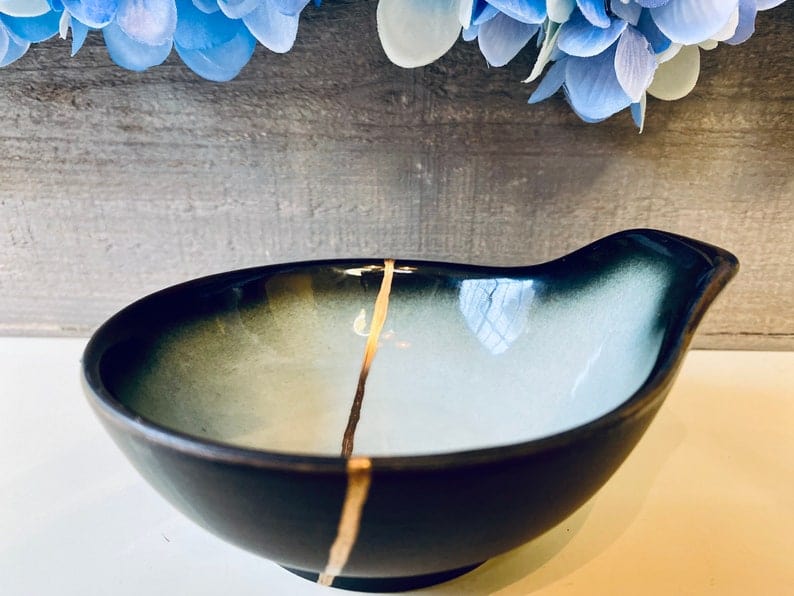 Kintsugi Repaired Aqua Glaze Sauce Dish