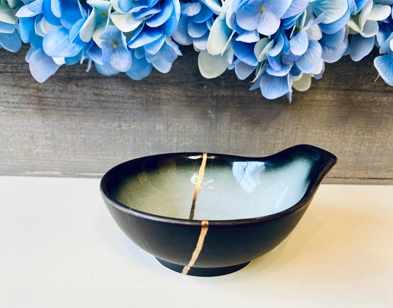 Kintsugi Repaired Aqua Glaze Sauce Dish