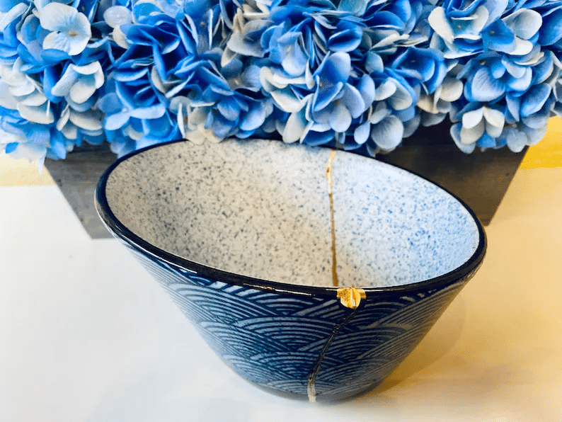 Kintsugi Repaired Large Blue Scale Fruit Bowl