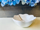 Kintsugi Repaired White Lotus Flower Dish Gold Inlay