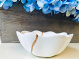 Kintsugi Repaired White Lotus Flower Dish Gold Inlay