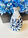 Kintsugi Repaired White Sake Bottle with Blue Petals
