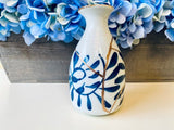 Kintsugi Repaired White Sake Bottle with Blue Petals