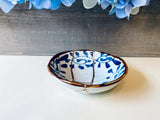 Kintsugi Repaired White and Blue Petals Sauce Dish