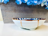 Kintsugi Repaired White and Blue Petals Sauce Dish