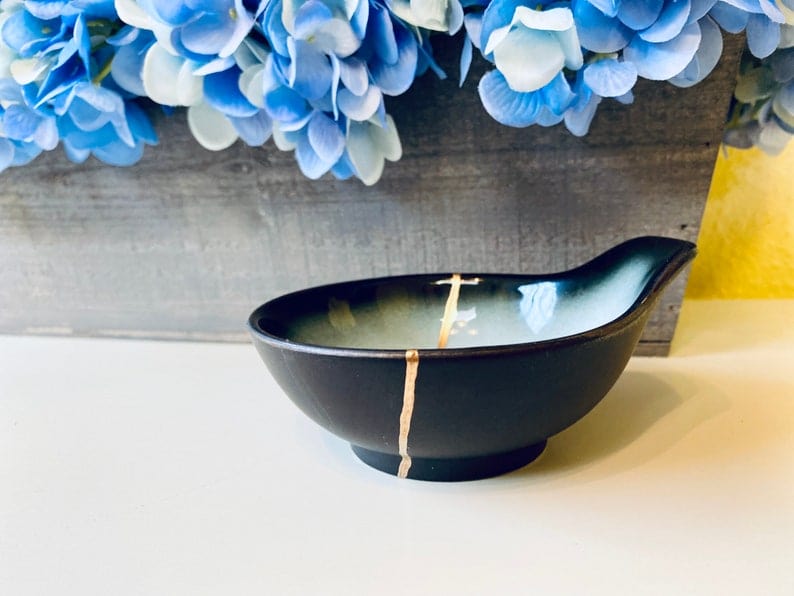 Kintsugi Repaired Aqua Glaze Sauce Dish