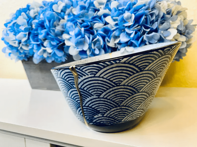 Kintsugi Repaired Large Blue Scale Fruit Bowl