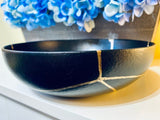 Kintsugi Bowl, Kintsugi Gifts, Home Decor, Home Gifts, Kintsugi Repaired Black and Gold Low Stoneware Bowl