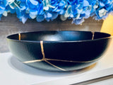 Kintsugi Bowl, Kintsugi Gifts, Home Decor, Home Gifts, Kintsugi Repaired Black and Gold Low Stoneware Bowl