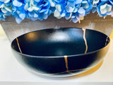 Kintsugi Bowl, Kintsugi Gifts, Home Decor, Home Gifts, Kintsugi Repaired Black and Gold Low Stoneware Bowl