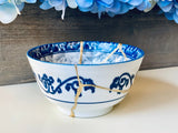 Kintsugi Repaired Blue and White Japanese Ring Bowl
