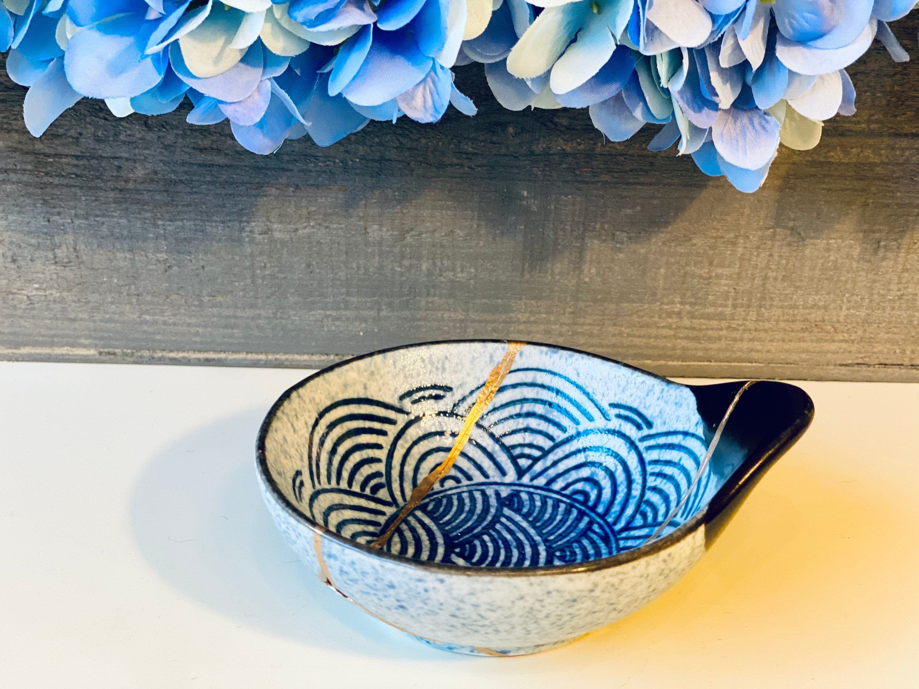 Kintsugi Repaired Blue Scale Stoneware Ring Dish