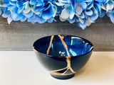 Kintsugi Repaired Cat-Eye Blue Ring Bowl Gold Inlaid