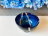 Kintsugi Repaired Cat-Eye Blue Ring Bowl Gold Inlaid