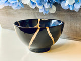 Kintsugi Repaired Cat-Eye Blue Ring Bowl Gold Inlaid