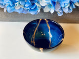 Kintsugi Repaired Cat-Eye Blue Ring Bowl Gold Inlaid
