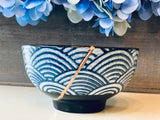 Kintsugi Repaired Blue Stoneware Scale Pattern Bowl