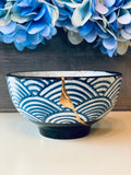 Kintsugi Repaired Blue Stoneware Scale Pattern Bowl