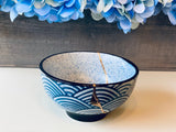 Kintsugi Repaired Blue Stoneware Scale Pattern Bowl