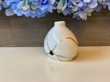 Kintsugi Repaired White Porcelain Bud Vase Gold Inlaid