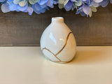 Kintsugi Repaired White Porcelain Bud Vase Gold Inlaid