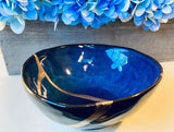 Kintsugi Repaired Reactive Glaze Cat-Eye Blue Egg Bowl Gold Inlaid