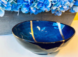 Kintsugi Repaired Reactive Glaze Cat-Eye Blue Egg Bowl Gold Inlaid