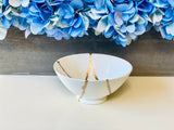 Kintsugi Repaired White Porcelain Ring Bowl Gold Inlaid