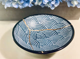 Kintsugi Repaired Blue Stoneware Scale Pattern Bowl