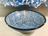 Kintsugi Repaired Blue Stoneware Scale Pattern Bowl